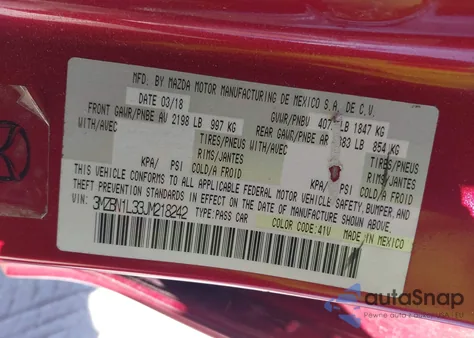 2018 Mazda Mazda3 Touring from USA, damaged, VIN 3MZBN1L33JM218242